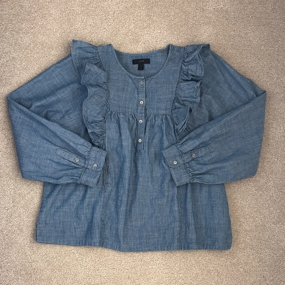 J. Crew chambray denim ruffle shirt, size 10